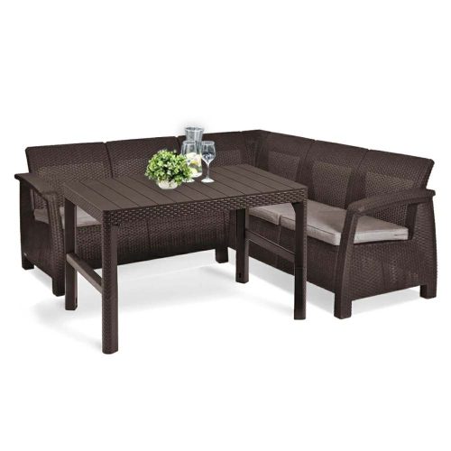 Corfu relax sarokgarnitúra lyon asztallal barna