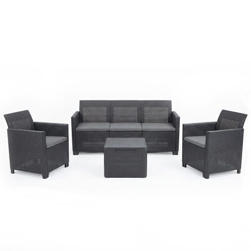 Claire 5 személyes kerti bútor garnitúra párnatartós asztallal grafit