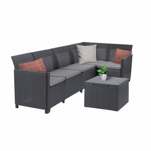 Claire VIII 5 személyes sarokgarnitúra párnatartós asztallal grafit