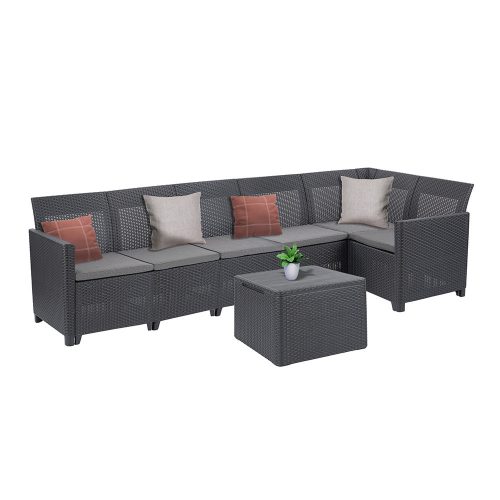 Claire VIII 6 személyes sarokgarnitúra párnatartós asztallal grafit