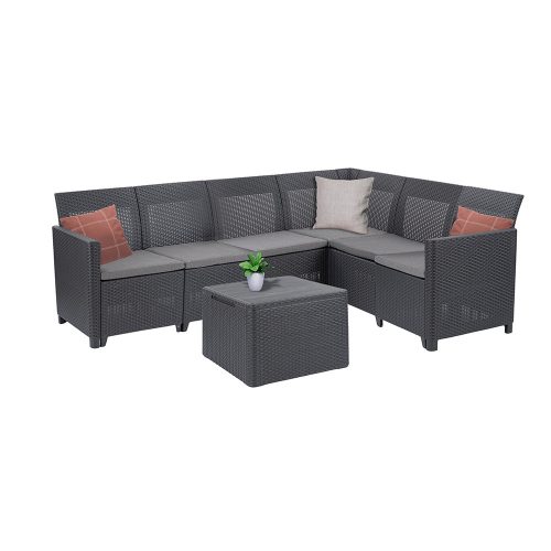 Claire VII 6 személyes sarokgarnitúra párnatartós asztallal grafit