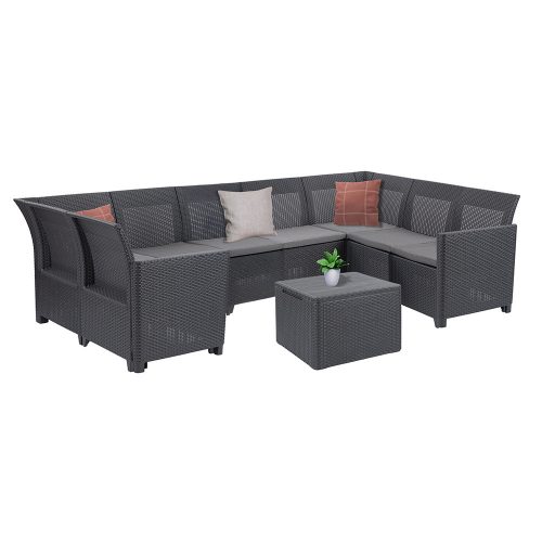 Claire VII 8 személyes sarokgarnitúra párnatartós asztallal grafit