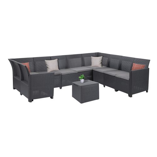 Claire IX 9 személyes sarokgarnitúra párnatartós asztallal grafit