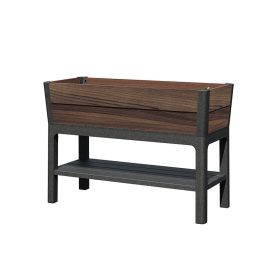 Deco elevated műanyag kerti virágláda alsó polccal 110L dió