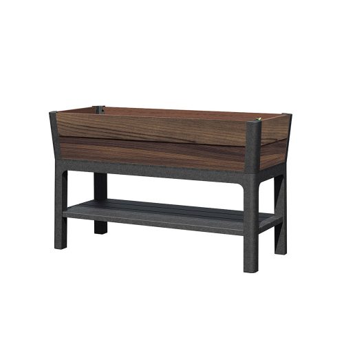 Deco elevated műanyag kerti virágláda alsó polccal 110l dió