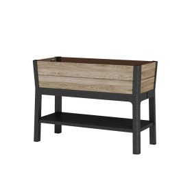 Deco elevated műanyag kerti virágláda alsó polccal 110l kőrisfa