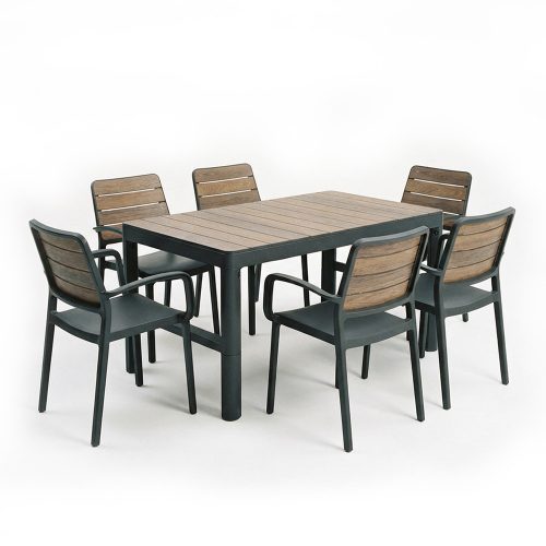 Deco Lyon 6+1 kartámaszos kerti bútor garnitúra szett dió-grafit