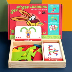   Mágneses tangram fajáték angol kártyákkal, közép szint