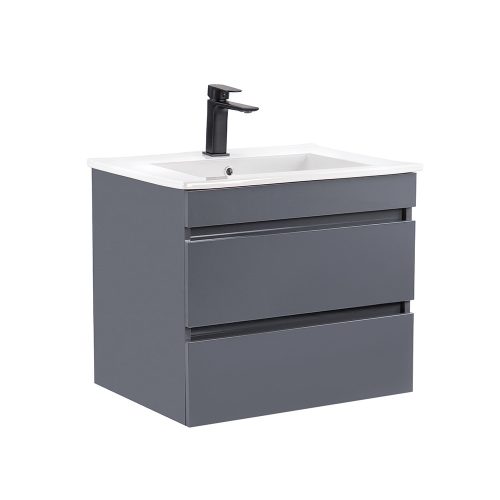 Cube 60 alsó fürdőszobabútor kerámia mosdóval 2 fiókos antracit szürke