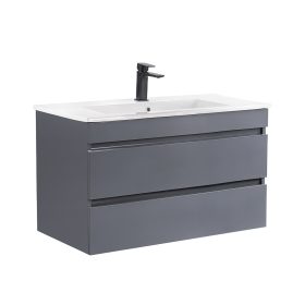 Cube 80 alsó fürdőszobabútor kerámia mosdóval 2 fiókos antracit szürke