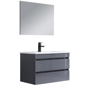 Cube Fürdőszobabútor 80 cm kerámia mosdóval 2 fiókos tükörrel 60x80 cm antracit szürke