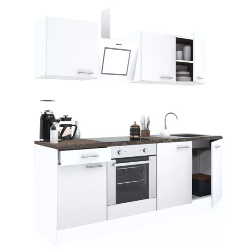 Yorki 210 konyhabútor fehér korpusz,selyemfényű fehér fronttal alsó sütős elemmel