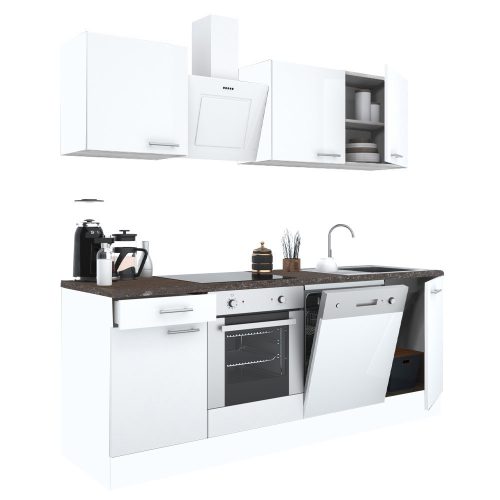 Yorki 220 konyhabútor fehér korpusz,selyemfényű fehér fronttal alsó sütős elemmel