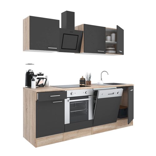 Yorki 220 konyhabútor sonoma tölgy korpusz,selyemfényű antracit fronttal alsó sütős elemmel