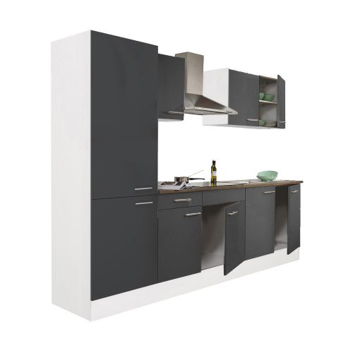 Yorki 270 konyhabútor fehér korpusz,selyemfényű antracit fronttal polcos szekrénnyel