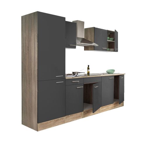 Yorki 270 konyhabútor sonoma tölgy korpusz,selyemfényű antracit fronttal polcos szekrénnyel