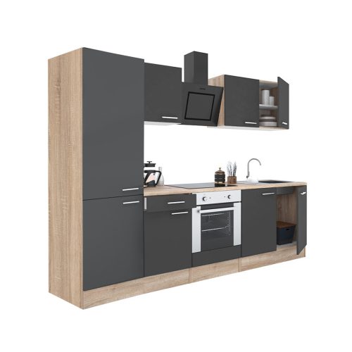 Yorki 270 konyhabútor sonoma tölgy korpusz,selyemfényű antracit front alsó sütős elemmel polcos szekrénnyel