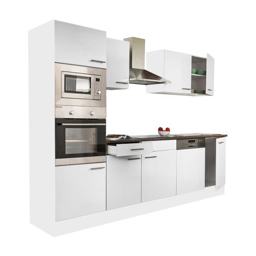 Yorki 280 konyhabútor fehér korpusszal, selyemfényű fehér fronttal