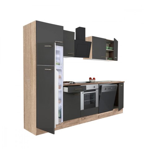 Yorki 280 konyhabútor sonoma tölgy korpusz,selyemfényű antracit front alsó sütős elemmel felülfagyasztós hűtős szekrénnyel