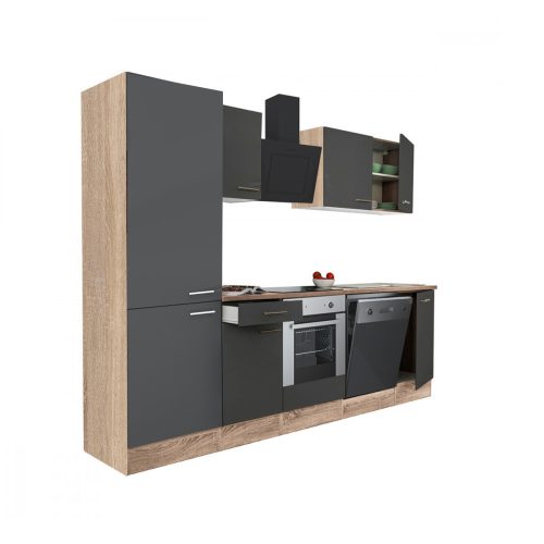 Yorki 280 konyhabútor sonoma tölgy korpusz,selyemfényű antracit front alsó sütős elemmel polcos szekrénnyel
