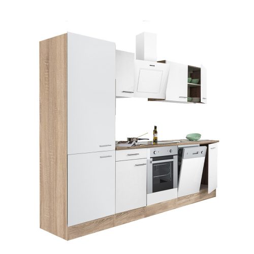 Yorki 280 konyhabútor sonoma tölgy korpusz,selyemfényű fehér front alsó sütős elemmel polcos szekrénnyel