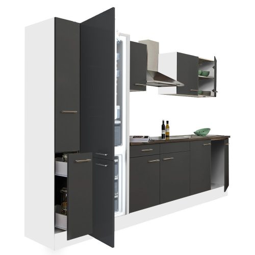 Yorki 300 konyhabútor fehér korpusz,selyemfényű antracit fronttal alulfagyasztós hűtős szekrénnyel