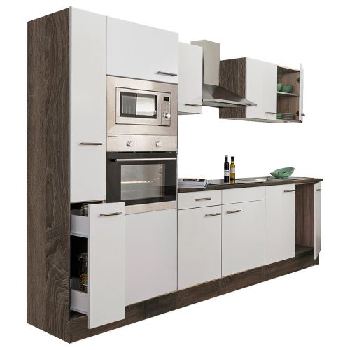 Yorki 300 konyhabútor yorki tölgy korpusz,selyemfényű fehér fronttal