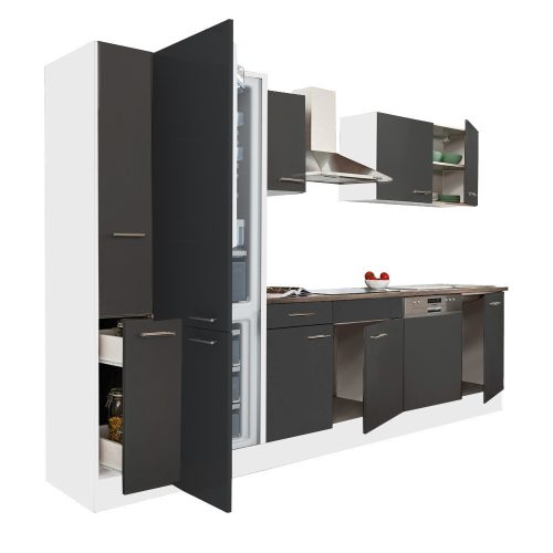 Yorki 310 konyhabútor fehér korpusz,selyemfényű antracit fronttal alulfagyasztós hűtős szekrénnyel