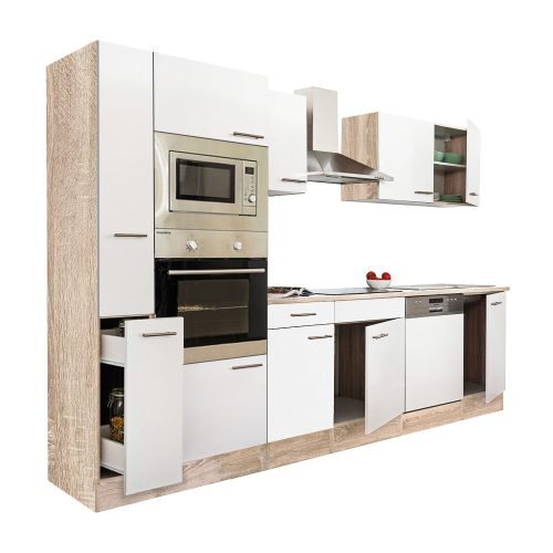 Yorki 310 konyhabútor sonoma tölgy korpusz,selyemfényű fehér fronttal