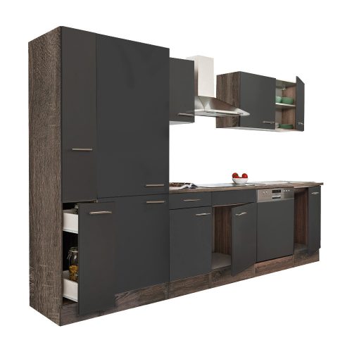 Yorki 310 konyhabútor yorki tölgy korpusz,selyemfényű antracit fronttal polcos szekrénnyel