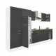 Yorki 330 konyhabútor fehér korpusz,selyemfényű antracit fronttal polcos szekrénnyel és felülfagyasztós hűtős szekrénnyel