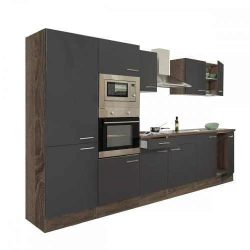 Yorki 330 konyhabútor yorki tölgy korpusz,selyemfényű antracit fronttal polcos szekrénnyel