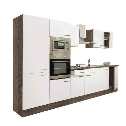 Yorki 330 konyhabútor yorki tölgy korpusz,selyemfényű fehér fronttal polcos szekrénnyel