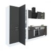Yorki 340 konyhabútor fehér korpusz,selyemfényű antracit front alsó sütős elemmel polcos szekrénnyel és alulfagyasztós hűtős szekrénnyel