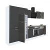 Yorki 340 konyhabútor fehér korpusz,selyemfényű antracit front alsó sütős elemmel polcos szekrénnyel és felülfagyasztós hűtős szekrénnyel