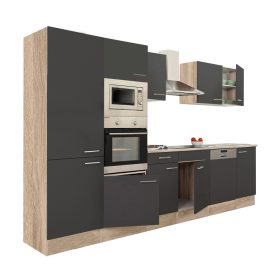 Yorki 340 konyhabútor sonoma tölgy korpusz,selyemfényű antracit fronttal polcos szekrénnyel