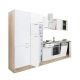 Yorki 340 konyhabútor sonoma tölgy korpusz,selyemfényű fehér front alsó sütős elemmel polcos szekrénnyel és felülfagyasztós hűtős szekrénnyel