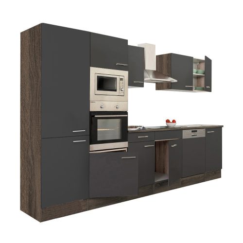 Yorki 340 konyhabútor yorki tölgy korpusz,selyemfényű antracit fronttal polcos szekrénnyel