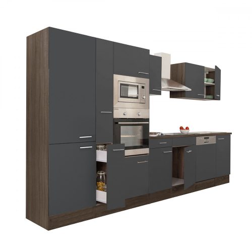 Yorki 370 konyhabútor yorki tölgy korpusz,selyemfényű antracit fronttal polcos szekrénnyel