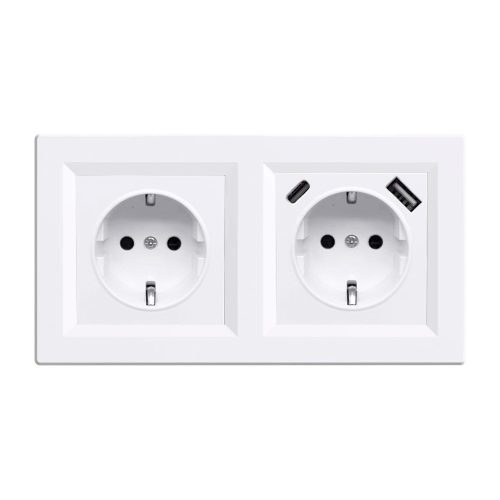 Nova földelt csatlakozóaljzat dugalj 16A 250V USB csatlakozóval fehér kerettel