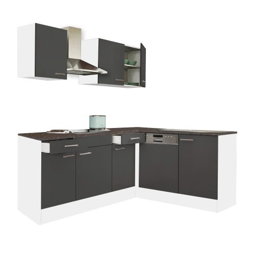 Yorki 220 sarok konyhabútor fehér korpusz,selyemfényű antracit fronttal
