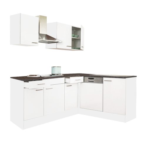 Yorki 220 sarok konyhabútor fehér korpusz,selyemfényű fehér fronttal