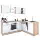 Yorki 220 sarok konyhabútor sonoma tölgy korpusz,selyemfényű fehér fronttal alsó sütős elemmel
