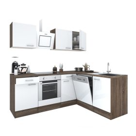 Yorki 220 sarok konyhabútor yorki tölgy korpusz,selyemfényű fehér fronttal alsó sütős elemmel