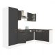 Yorki 280 sarok konyhabútor fehér korpusz,selyemfényű antracit fronttal polcos szekrénnyel