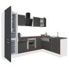 Yorki 280 sarok konyhabútor fehér korpusz,selyemfényű antracit front alsó sütős elemmel alulagyasztós hűtős szekrénnyel