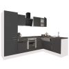 Yorki 280 sarok konyhabútor fehér korpusz,selyemfényű antracit front alsó sütős elemmel polcos szekrénnyel