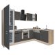 Yorki 280 sarok konyhabútor sonoma tölgy korpusz,selyemfényű antracit front alsó sütős elemmel alulagyasztós hűtős szekrénnyel