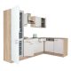 Yorki 280 sarok konyhabútor sonoma tölgy korpusz,selyemfényű fehér fronttal alulagyasztós hűtős szekrénnyel