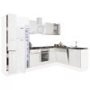 Yorki 310sarok konyhabútor fehér korpusz,selyemfényű fehér front alsó sütős elemmel felülfagyasztós hűtős szekrénnyel